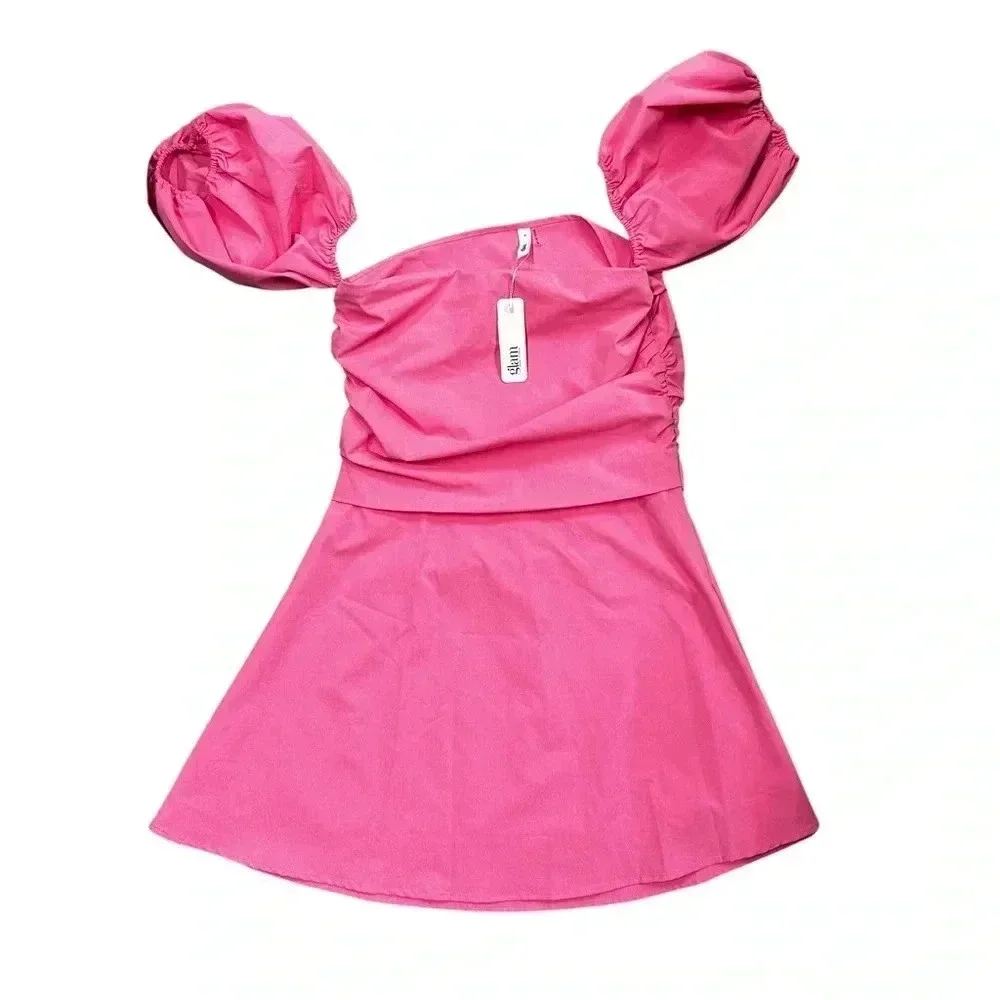 NWT Glam Womens Medium Pink Off‎ Shoulder Puffy Sleeves Dress - Picture 3 of 8